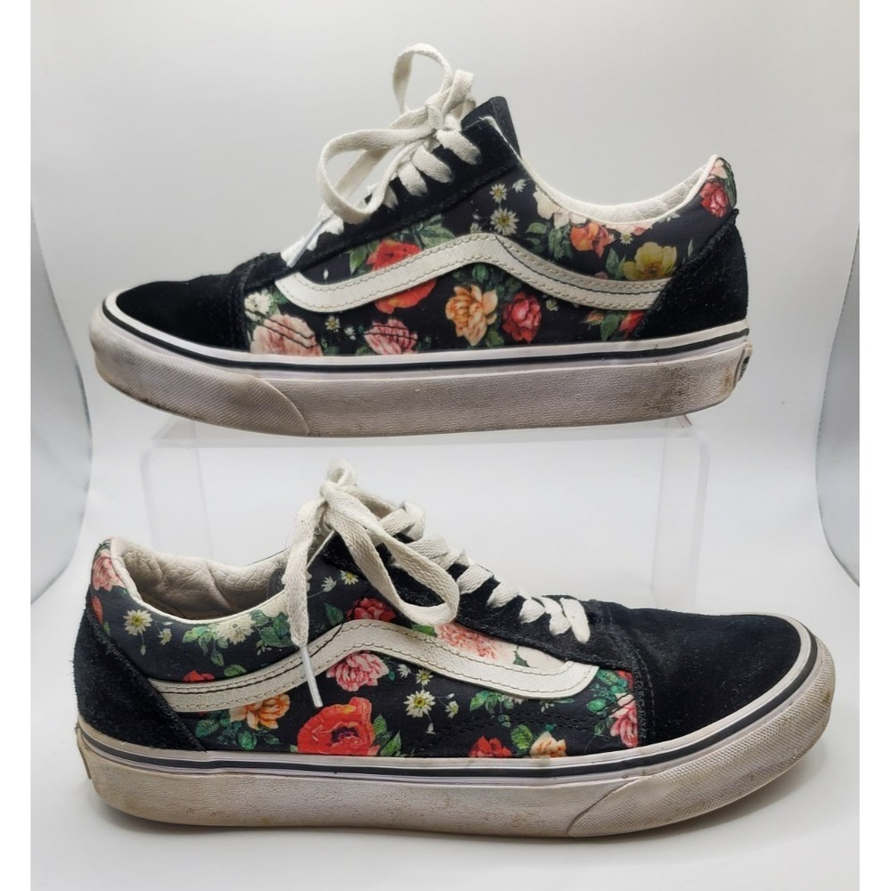 Vans Off the Wall Flower Floral Print Rose Black Skateboard Shoes Women's 8.5‎